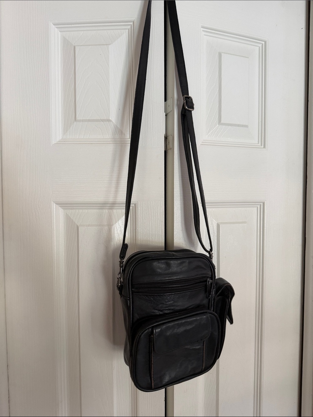 Black Leather Crossbody Bag for Men